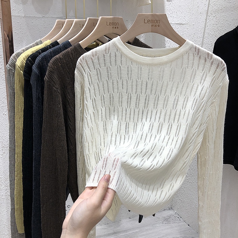 Áo Dệt Kim Mỏng Tay Dài Dáng Rộng Thiết Kế Đục Lỗ Thời Trang Mùa Thu Mới Cho Nữ