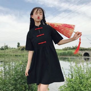 Đầm babydoll đen trung hoa 40-70kg