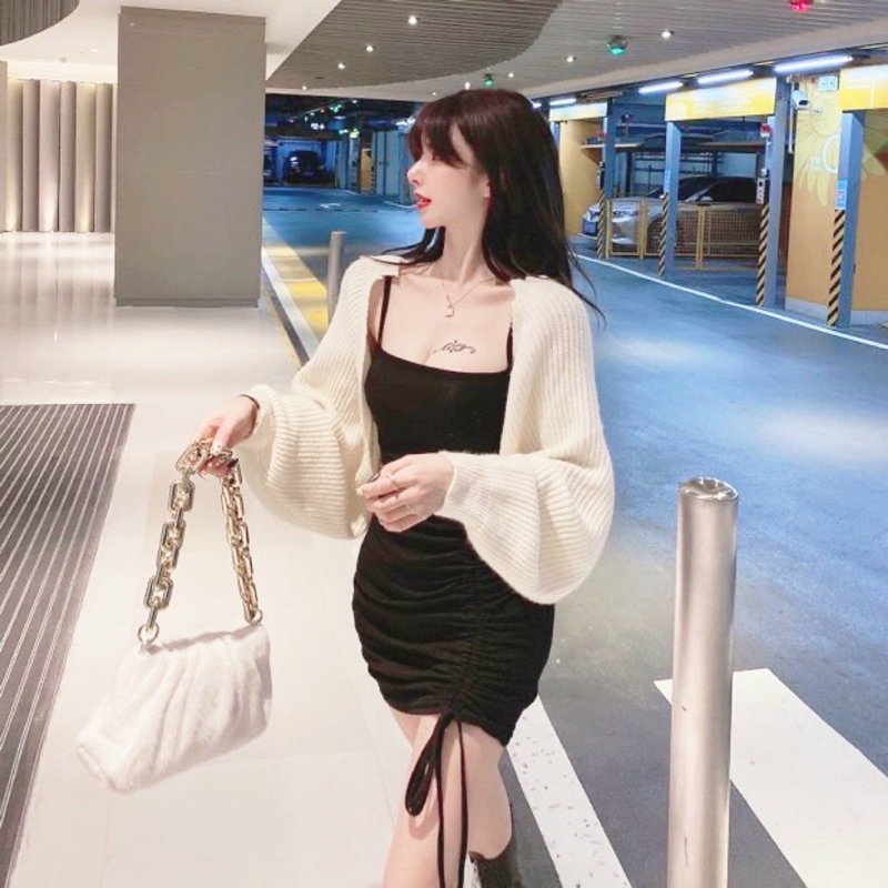 Sét khoác cánh dơi + đầm rút dây cúp ngực