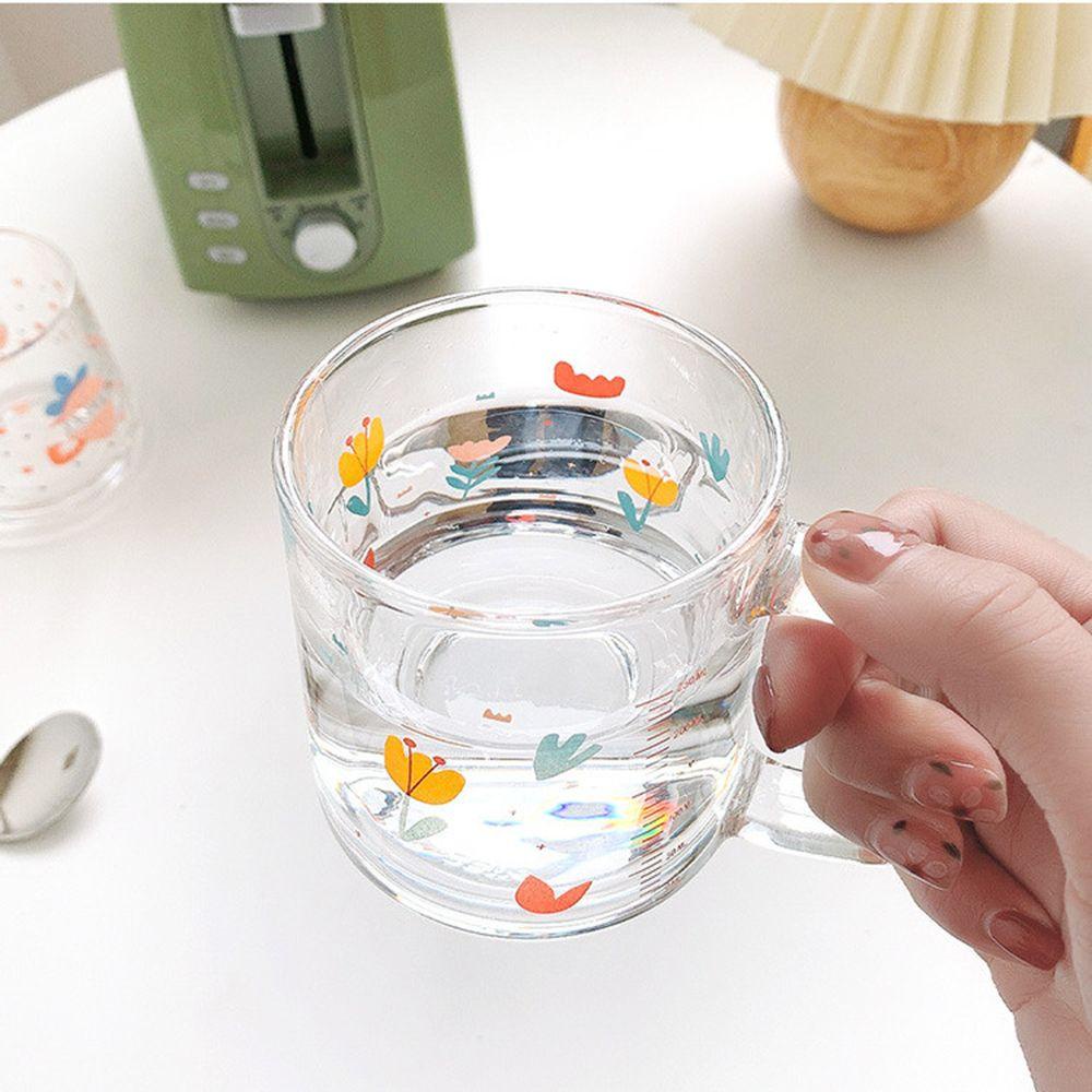 FAY Cốc Uống Nước Trong Suốt 350ml Có Tay Cầm In Họa Tiết Hoa Xinh Xắn