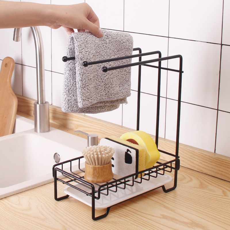 Kệ đựng đồ rửa chén, giá treo khăn kết hợp Kệ để giẻ rửa bát kèm khay thoát nước thông minh