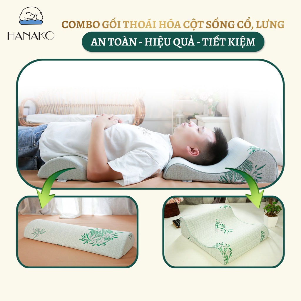 Gối chống thoái hóa đốt sống cổ chuyên dụng 2 đầu gối cao thấp HANAKO