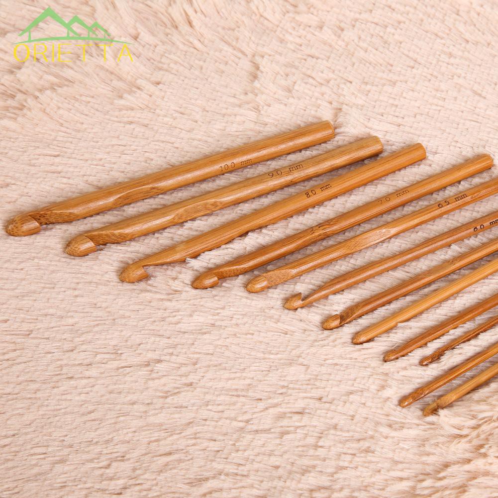Orietta♛12-Size Bamboo Handle Crochet Hook Knit Weave Yarn Craft Knitting Needle