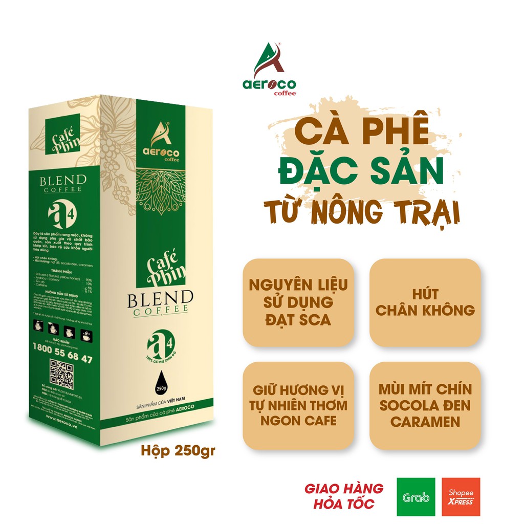 VoucherXtra5%_Hộp 250g Cà phê đặc sản A4_Specialty Coffee_AEROCO COFFEE nguyên chất 100%, rang mộc, hậu vị ngọt thơm