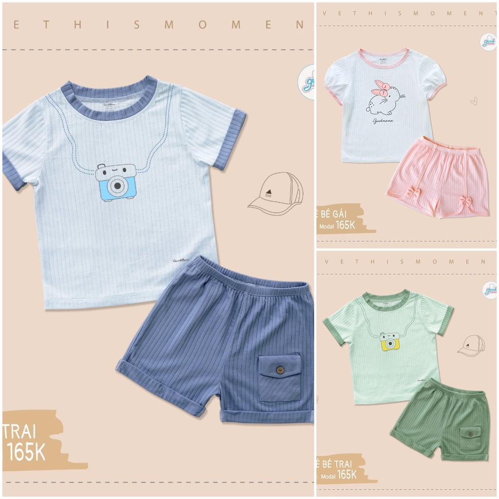 [CHÍNH HÃNG] Bộ cộc tay quần đùi cài vai vải sồi họa tiết đáng yêu cho bé Good Mama