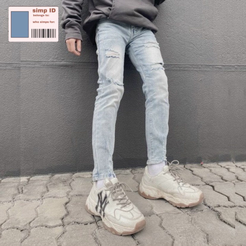 Quần Jean nam xanh rách đùi và gối,  form slim mẫu mới của shop  Ngọc Vệ fashion
