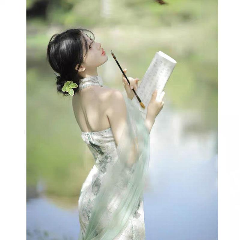 Đầm Sườn Xám Cách Tân Dáng Dài Hở Vai Thời Trang Mùa Hè Cho Nữ