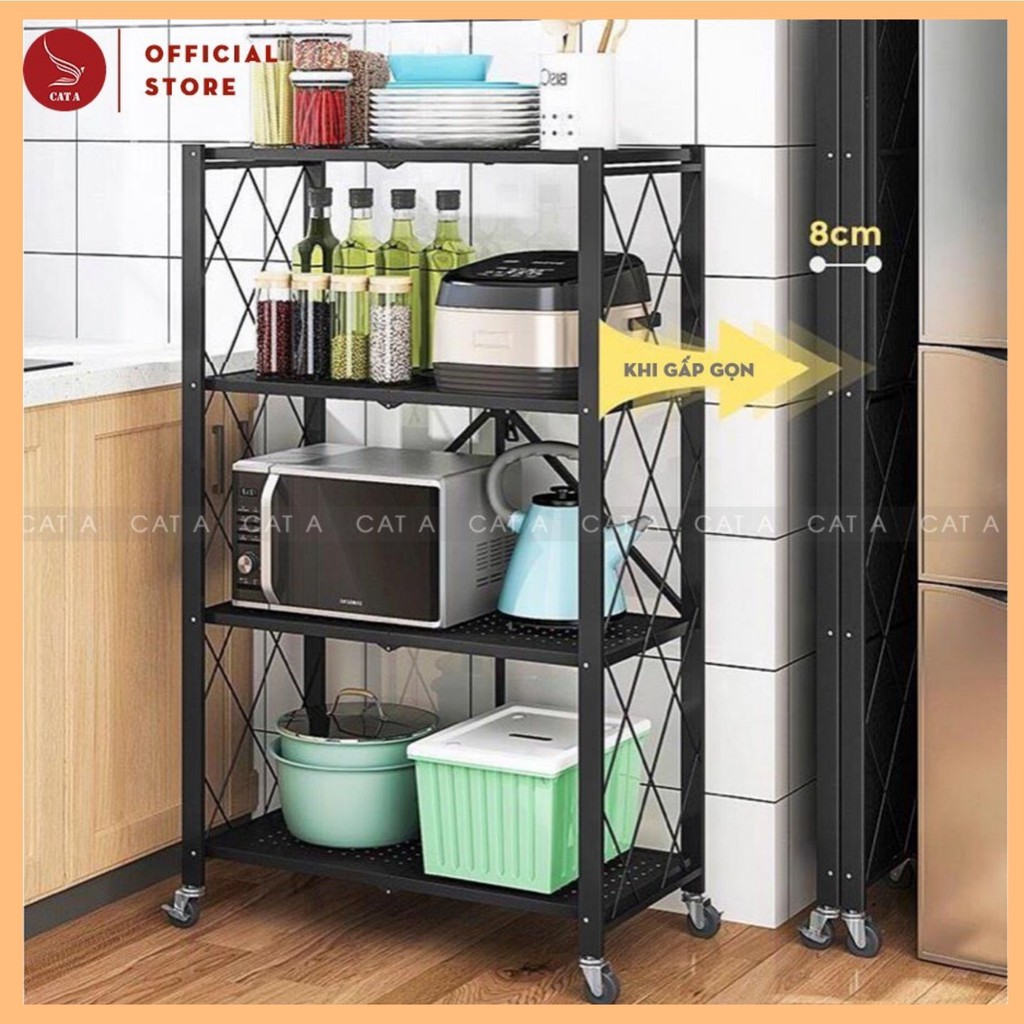 [𝐋𝐨𝐚̣𝐢 𝟏] Kệ đa năng gấp gọn có bánh xe 3 tầng, 4 tầng, 5 tầng để cây cảnh, lò vi sóng, lò nướng, sách,,,, | BigBuy360 - bigbuy360.vn