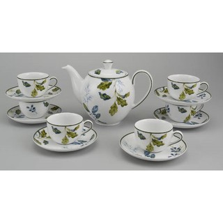 SIÊU RẺ - BỘ ẤM TRÀ GỐM SỨ MINH LONG CAMELLIA LÁ XANH 0.8 L