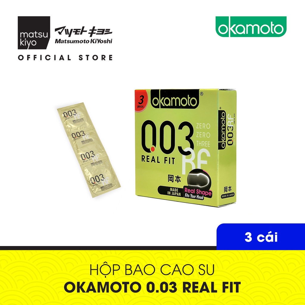 Bao Cao Su Okamoto 0.03 Real Fit Mỏng Với Khả Năng Co Rút Giúp Ôm Sát 3 cái matsukiyo