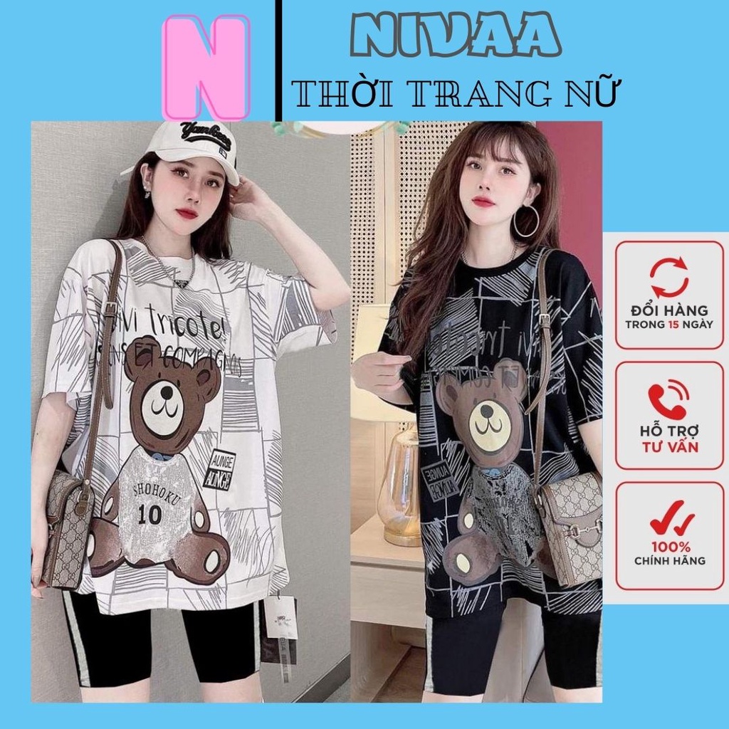 Sét Bộ Đồ Nữ Mặc Đi Chơi NIVAA , Bộ Quần Áo Nữ Mùa Hè Quần Bó Đen Lửng Mặc Nhà Dễ Thương Áo Form Rộng Thun Cotton...