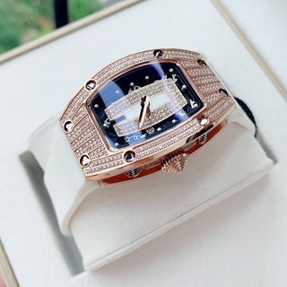 Đồng Hồ Huboler Hanboro Nữ Dây Silicon Trắng Mặt Đính Đá Rose Gold 31x42mm Authentic