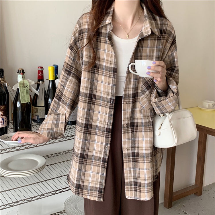 Áo Khoác Sơ Mi Dáng Rộng Kẻ Sọc Kiểu Cổ Điển Thời Trang Mùa Thu Cho Nữ