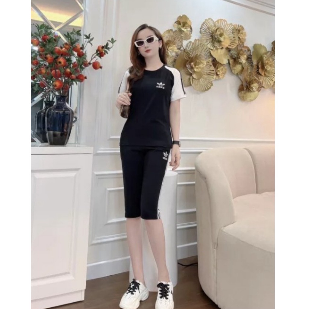 Đồ bộ nữ,sét bộ quần ngố lửng.dáng thể thao.vải cotton dạy min.thấm hút mồ hôi