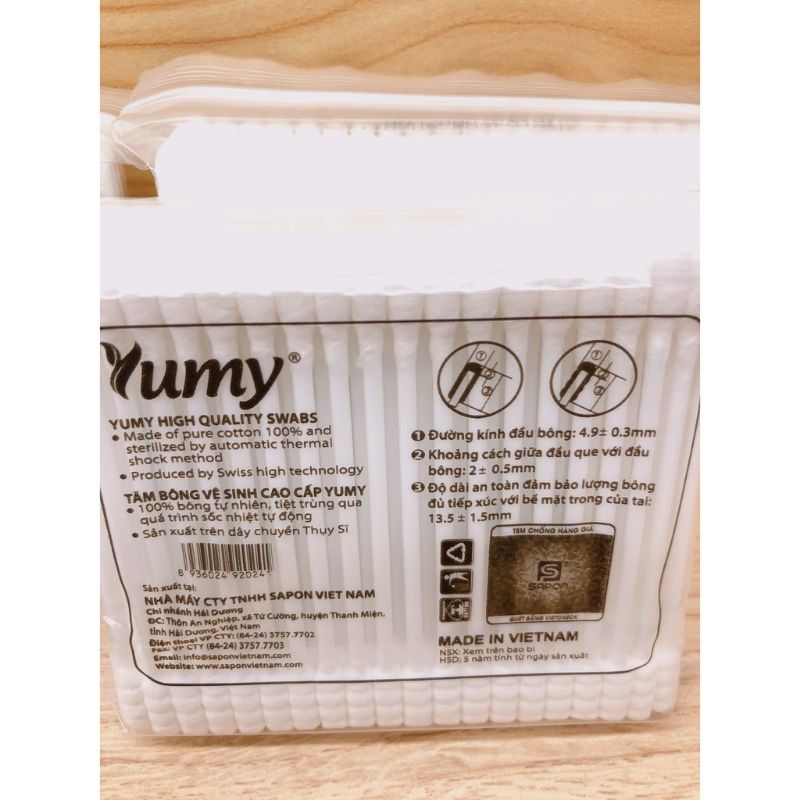Tăm bông ngoáy tai Yumy  nhãn hiệu tăm bông đạt chuẩn Thụy sỹ Gói 100 que