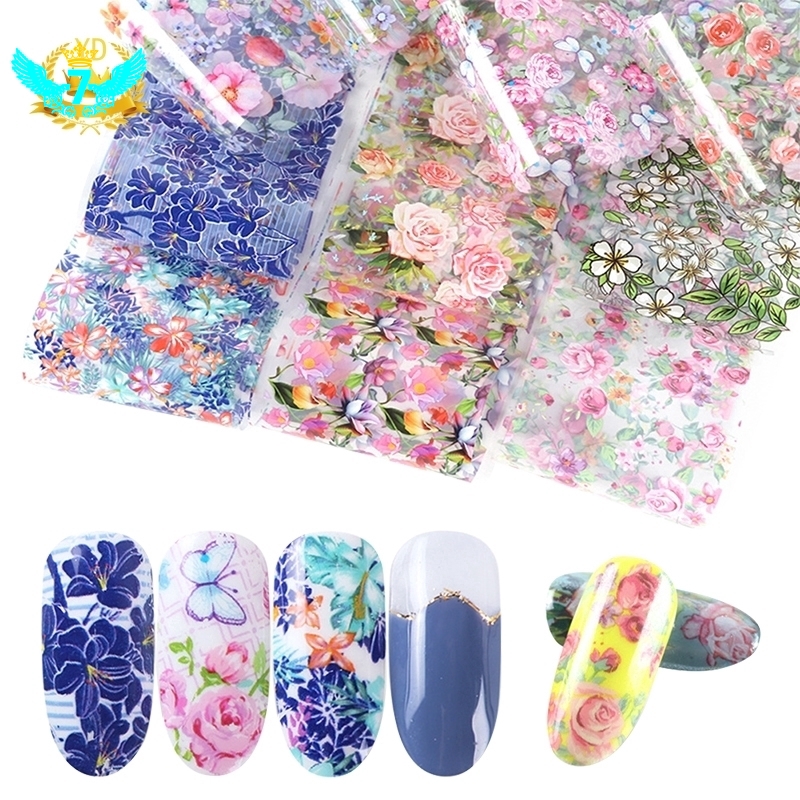 (Hàng Mới Về) Set 10 Nhãn Dán Trang Trí Móng Tay Nghệ Thuật Hình Hoa Hồng