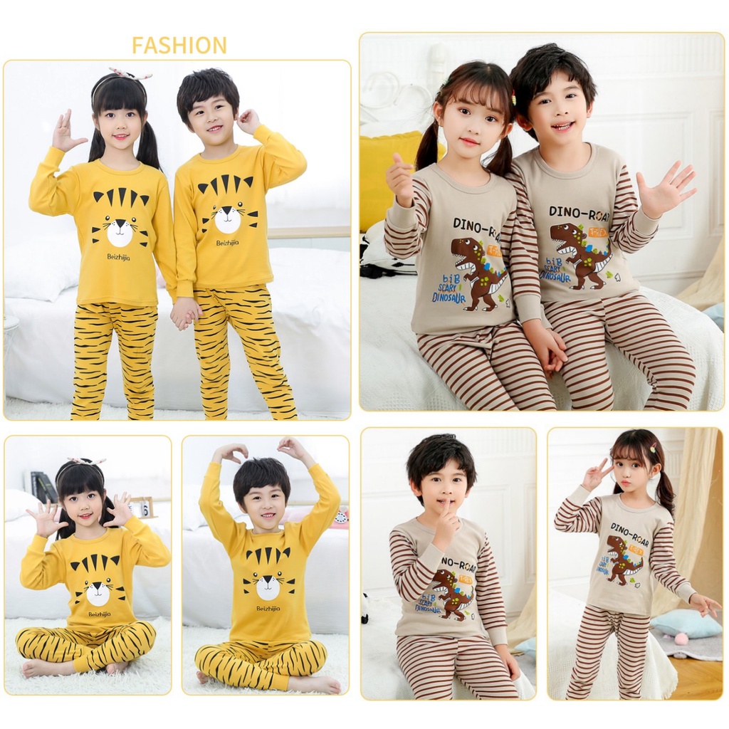 Bộ Đồ Ngủ Tay Dài Chất Liệu Cotton 100-160cm Thời Trang Xuân Thu Cho Bé
