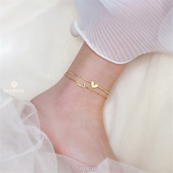 Lắc chân nữ Eleanor Accessories sợi kép mặt trái tim chữ love phụ kiện trang sức thanh lịch