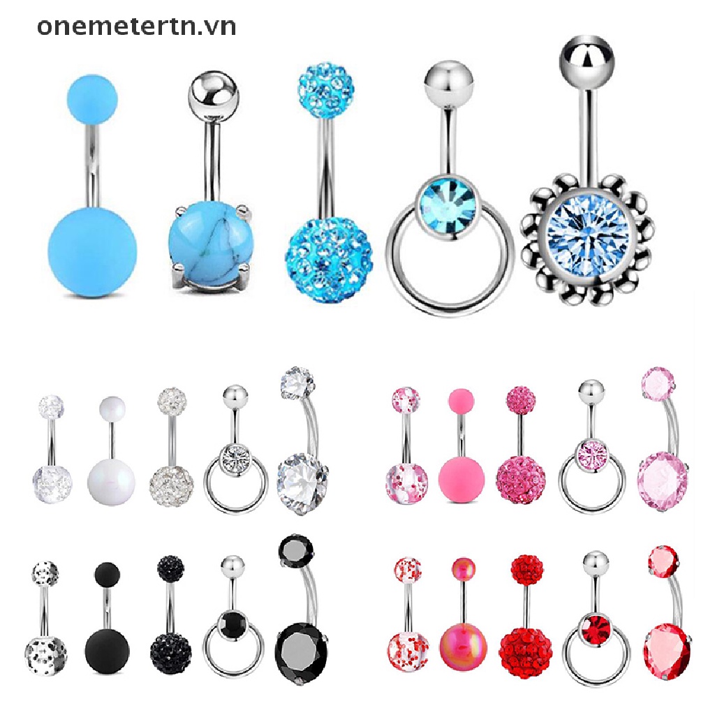 Set 5 Khuyên Rốn Đính Đá Lấp Lánh Thời Trang Cho Nữ