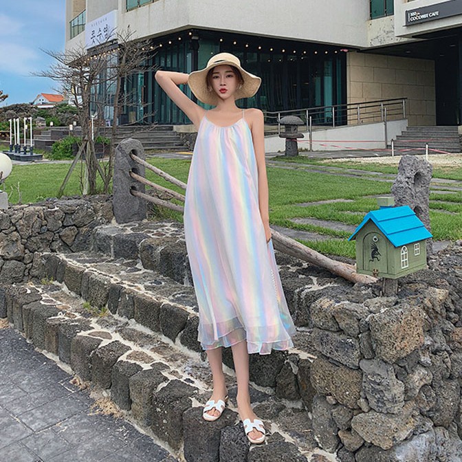 IELGYĐầm Dài Dáng Rộng Màu Sắc Thời Trang Hàn Quốc Xinh Xắn Cho Nữ