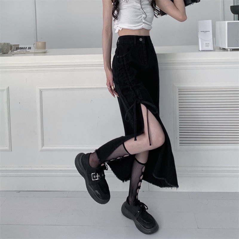 COZOK Chân váy jean Lưng Cao Xẻ Tà Thời Trang Dễ Phối Đồ