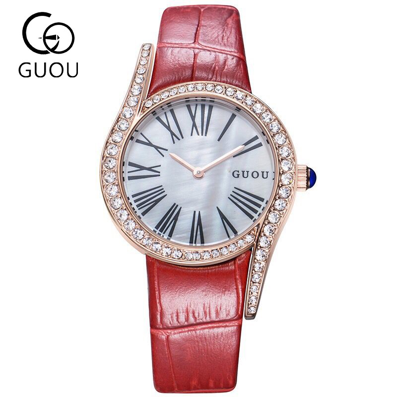 Đồng hồ nữ Guou 8189 chính hãng dây da mặt tròn chống nước