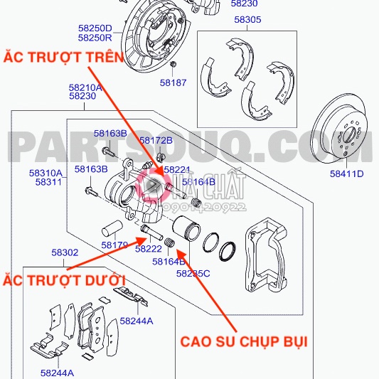 Ắc trượt phanh trước, phanh sau & cao su chụp bụi SANTAFE 🚘 Nhập khẩu Hàn Quốc 🎯 Bảo hành 100% là hàng chính hãng
