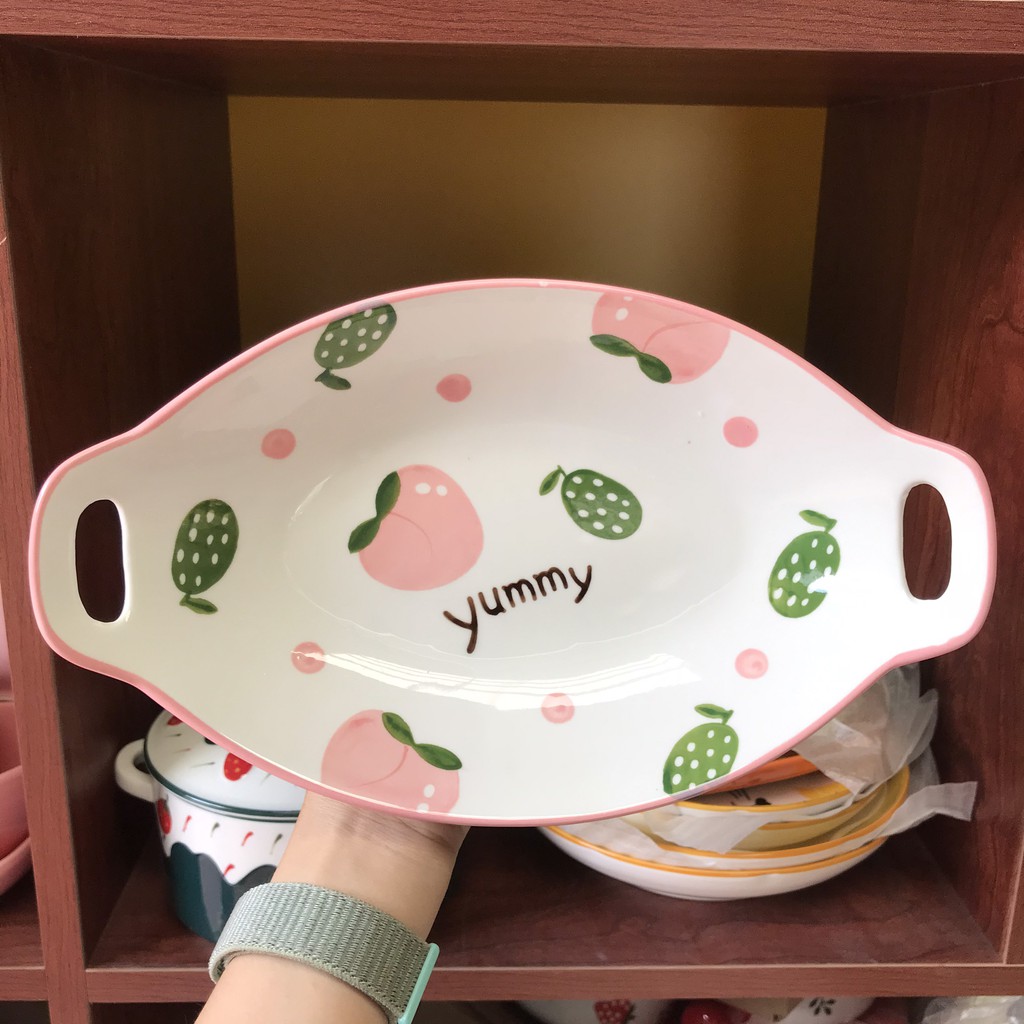 Bát Sứ Bộ Bát Đĩa Decor Bát Ăn Cơm Bộ Chén Dĩa Sứ Dễ Thương Trái Đào Cute Cao Cấp S08