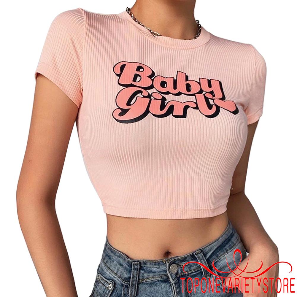 Áo lửng tay ngắn in chữ thời trang cho nữ