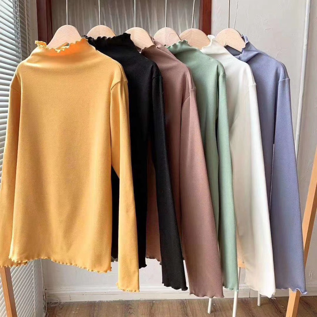 Áo thun nữ tay dài có cổ voan Quảng Châu, Áo phông nữ dài tay cổ voan SUNA FASHION