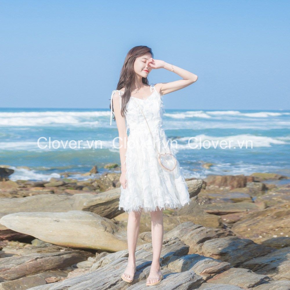 Váy ngắn hai dây đi biển gợi cảm lông tua rua đủ Size- Kèm ảnh thật