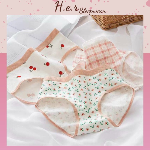Set 5 Quần Lót Nữ Cao Cấp Cotton Kháng Khuẩn Thấm Hút Mồ Hôi Họa Tiết Cherry Siêu Cute CT02 - Her Sleepwear | BigBuy360 - bigbuy360.vn