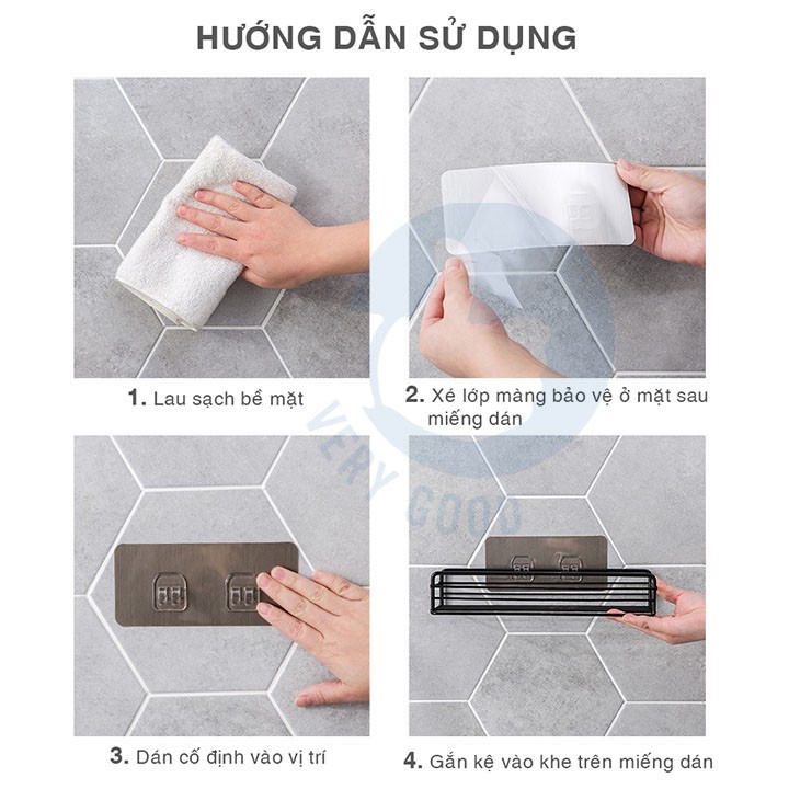 Kệ góc dùng trong nhà tắm, nhà bếp bằng inox không gỉ kèm móc dán tường cao cấp