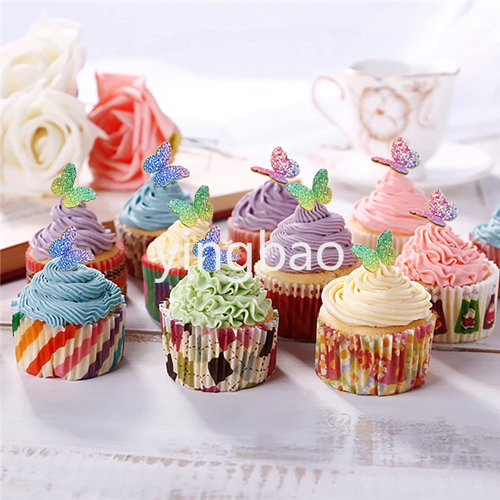 Set 12 Que Trang Trí Bánh Kem Hình Bướm Lấp Lánh