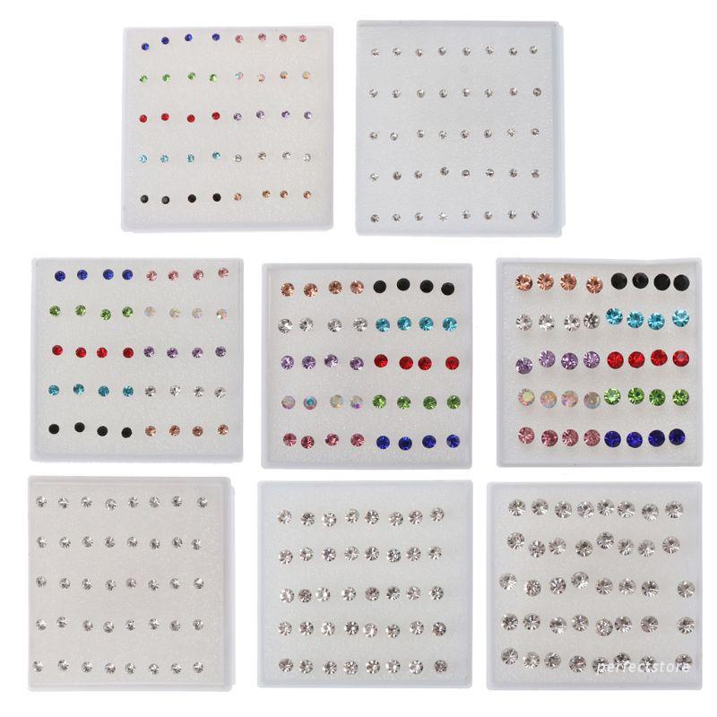 Set 20 đôi bông tai nhựa đính đá nhiều màu/ màu trắng không gây dị ứng