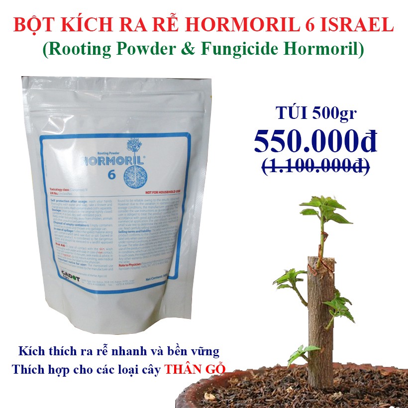 Bột Kích Ra Rễ Israel cho cây Thân Gỗ Hormoril 6 dành giâm chiết cành, nhân giống cây con như hoa hồng, hoa giấy ...