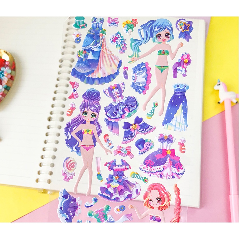 Sticker nhãn dán nổi 3D công chúa, nàng tiên cá hình ảnh đẹp sắc nét dành cho bé gái