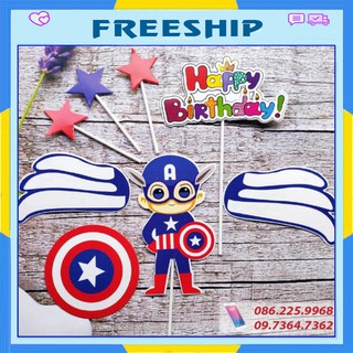 Trang trí bánh 💖FREESHIP💖 Captain america - Set Cắm Giấy - Nhân Vật Hoạt Hình - Phụ kiện trang trí bánh kem