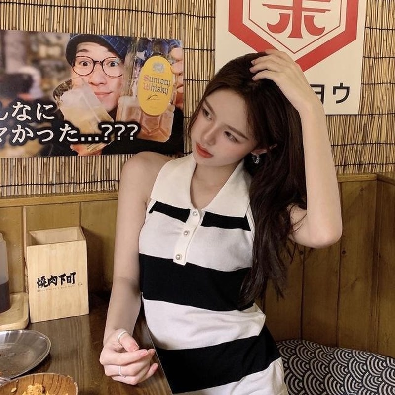 Áo Dệt Kim Hai Dây Hở Lưng Họa Tiết Kẻ Sọc Thời Trang Mùa Hè Mới Cho Nữ