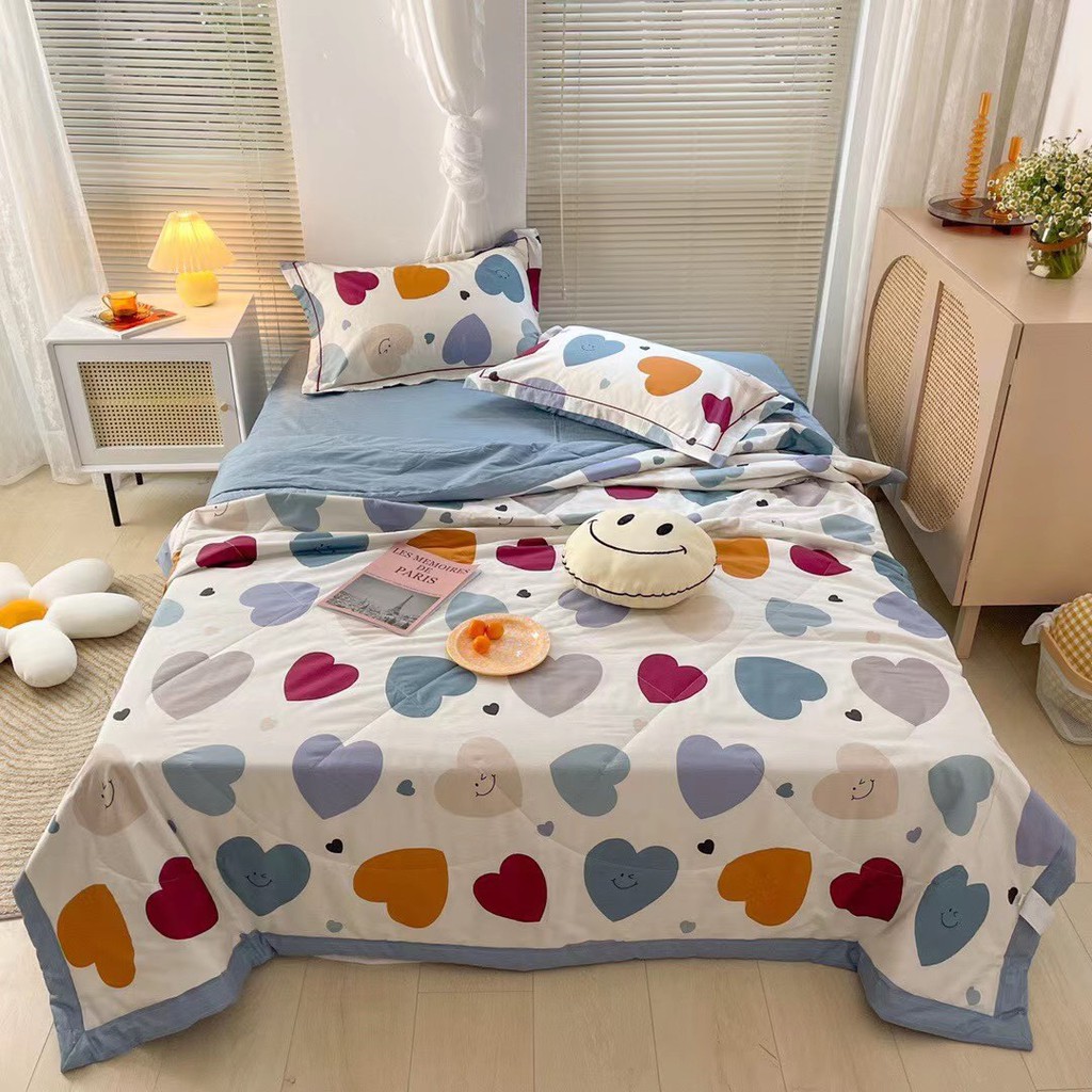 Bộ chăn ga gối cotton 100% ,chăn chần hè [mềm trần] đủ kích thước 1m6,1m8,2m2