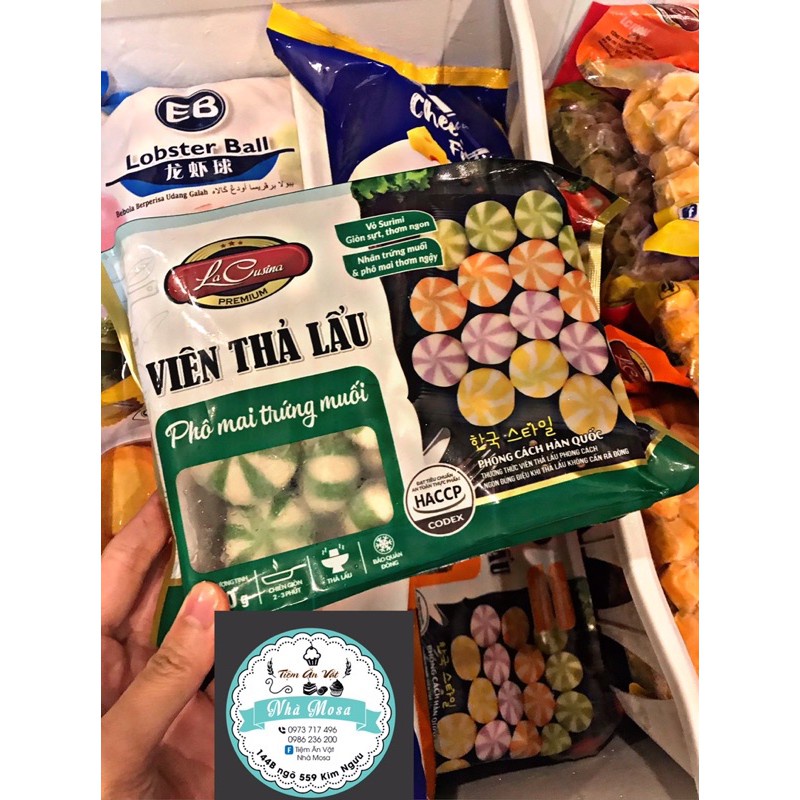 Gói 500g viên bánh bao nhân trứng muối phô mai Lacusina (màu xanh)