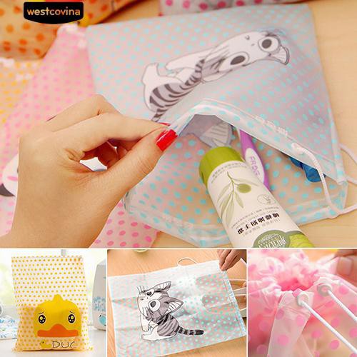 Túi PVC nhỏ có dây rút họa tiết hoạt hình xinh xắn dùng đựng đồ vật nhỏ tiện dụng