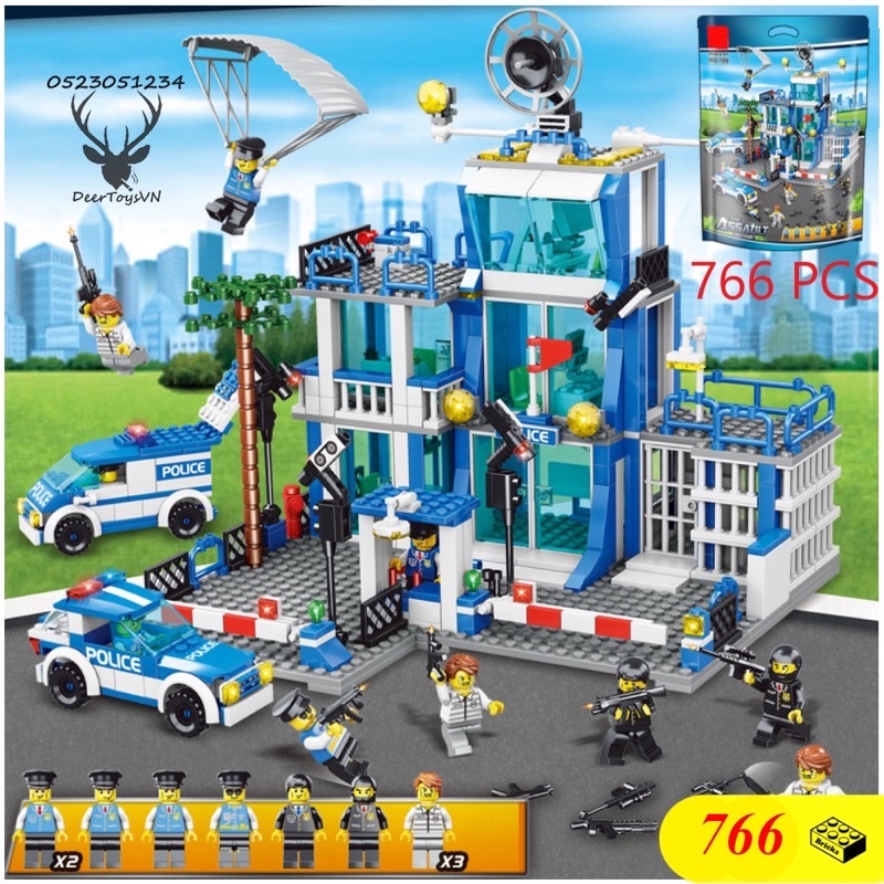 Bộ xếp hình Legoo trụ sở biệt đội Swat xanh , biệt đội cảnh sát , lắp ráp xe cảnh sát xanh , L.ego nhà