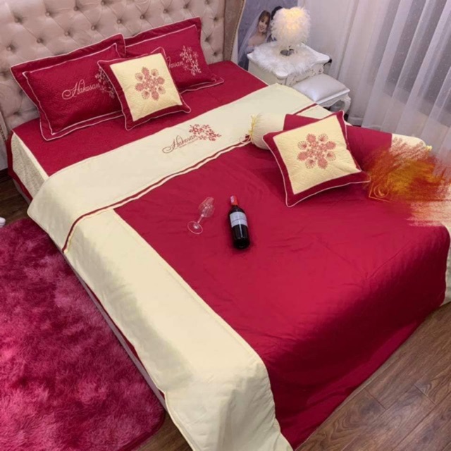 Chăn ga gối satin mùa cưới 7 món