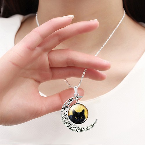 Dây Chuyền Mặt Kính Hình Mèo Đen