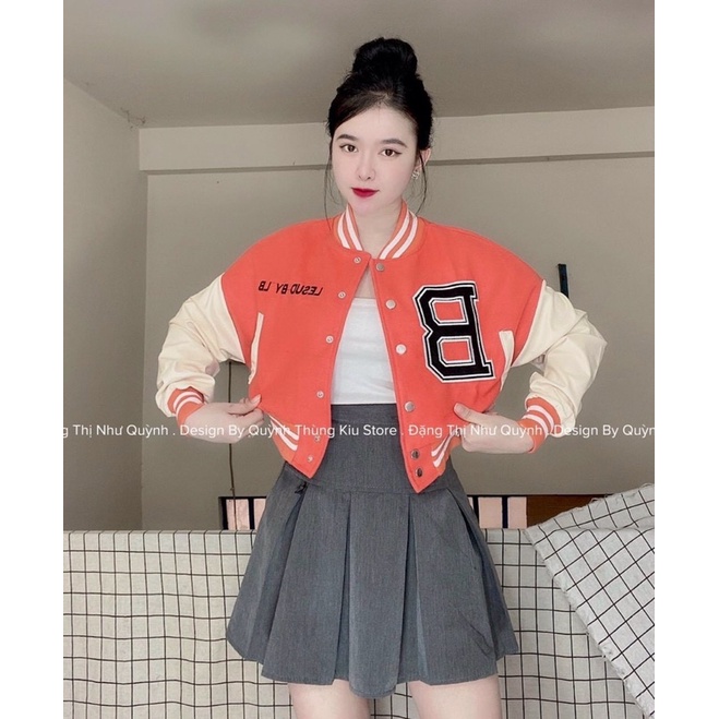 Áo khoác nỉ croptop thêu chữ - Bomber croptop thêu chữ B