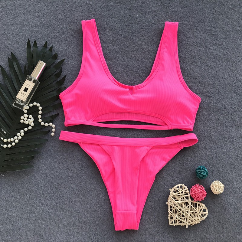 [BKN547] &lt;ÂU&gt; SET BIKINI BASIC CUTOUT HỒNG NEON