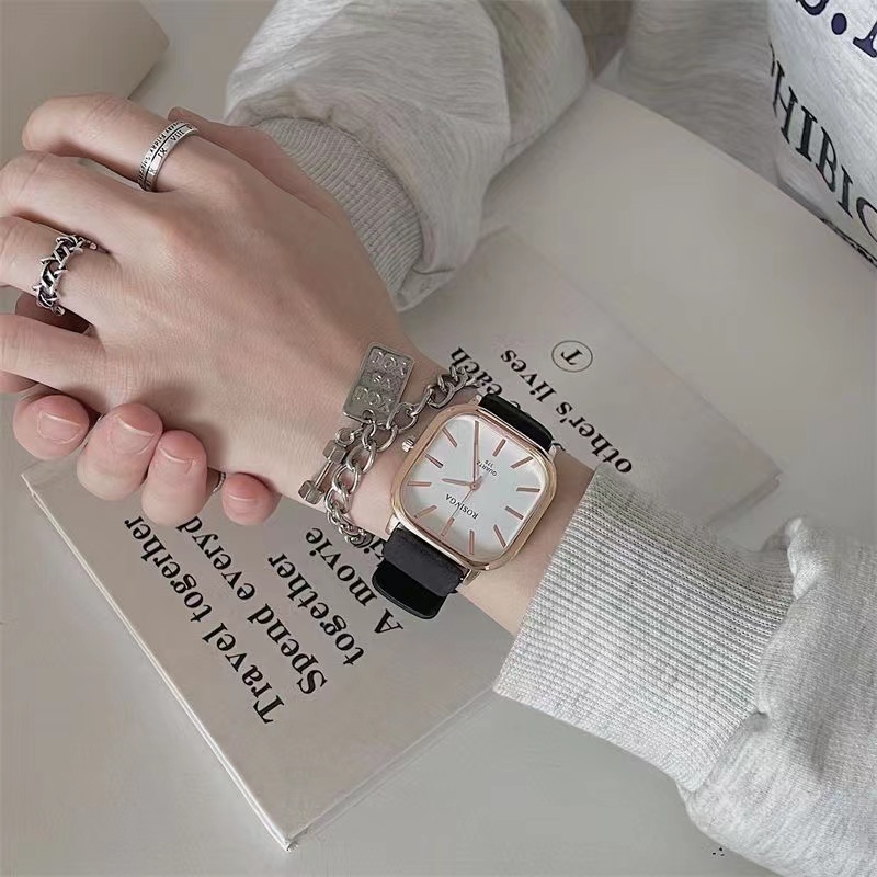 Đồng Hồ Đeo Tay Mặt Vuông Phong Cách Hàn Quốc Thời Trang Cho Nam Và Nữ