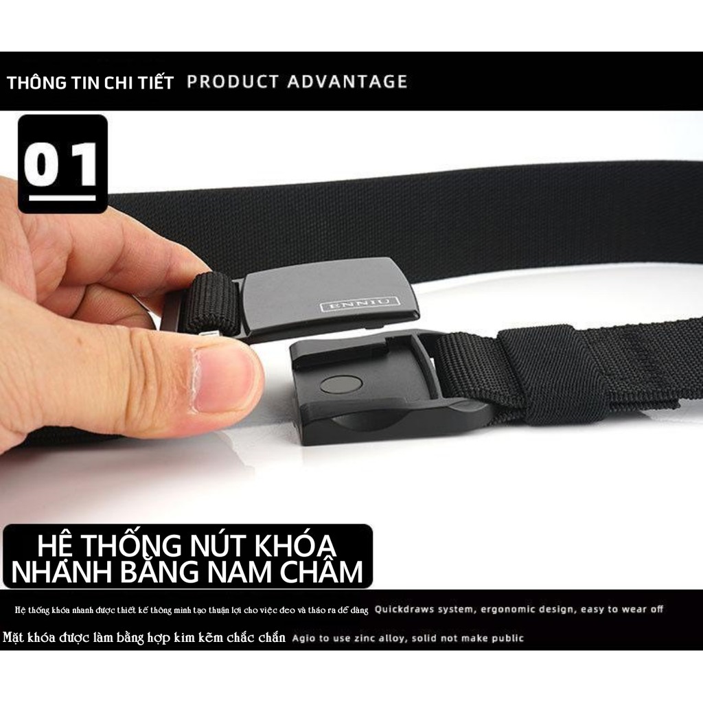 THẮT LƯNG NAM THỜI TRANG VẢI NYLON KHÓA NAM CHÂM THƯƠNG HIỆU ENNIU 18Y