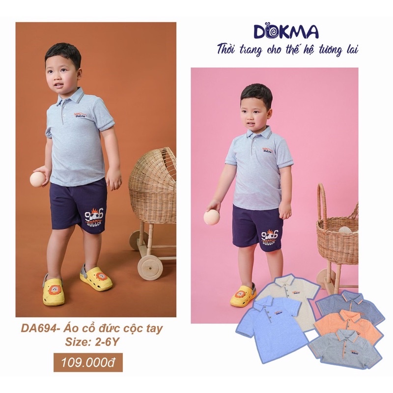 Áo cộc tay cổ đức bé trai Dokma DA694 (Sz 2-6Y)